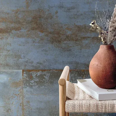 Revêtements sols intérieurs - Grès Cérame Effet Métal Oxydé Bleu 60X120 - EFBE057 (Ceramishop.fr) - CERAMISHOP