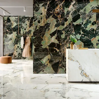Revêtements sols intérieurs - Grès Cérame Effet Marbre Noir/Vert Brillant 60X120 - EEPS1552 (Ceramishop.fr) - CERAMISHOP