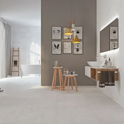 Revêtements sols intérieurs - Grès Cérame Effet Béton Naturel Blanc 60X60 - EHWE452 (Ceramishop.fr) - CERAMISHOP