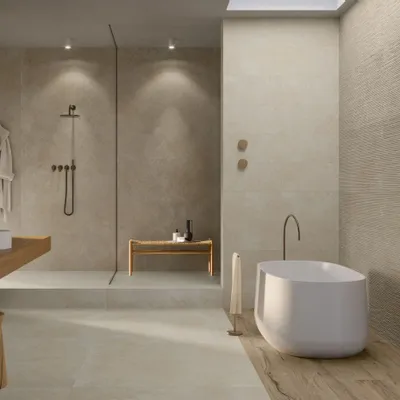 Indoor floor coverings - Porcelain Stoneware with Spatula-Style Ivory Matt Rt 60X60 - ENAD1640 (Ceramishop.fr) - CERAMISHOP