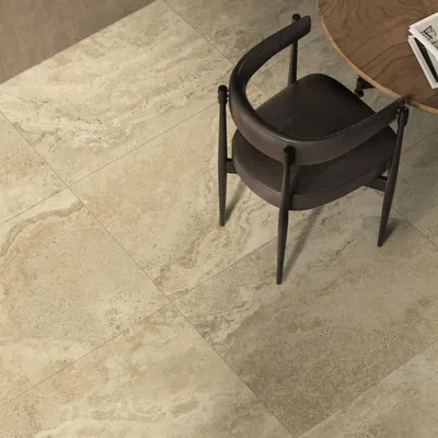 Indoor floor coverings - Marble Effect Travertine Soft Beige Matt Porcelain Stoneware 60X60 - ENSA144 (Ceramishop.fr) - CERAMISHOP