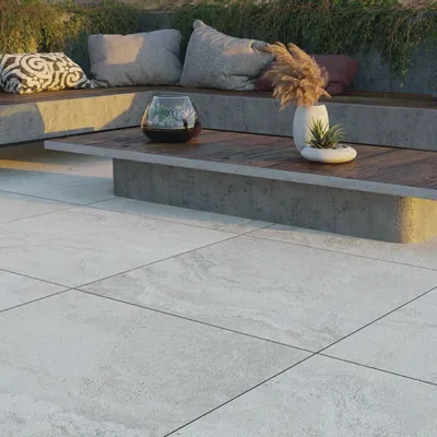 Revêtements sols extérieurs - Grès Cérame Effet Marbre Travertin Soft Blanc Antidérapant 60X60 - ENSN146 (Ceramishop.fr) - CERAMISHOP