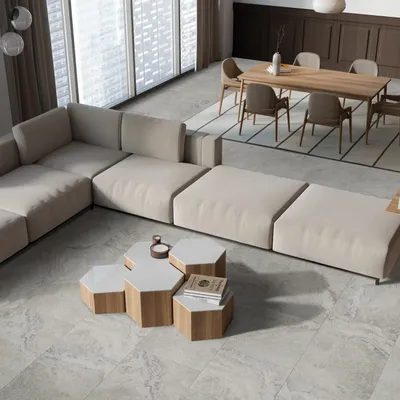 Indoor floor coverings - Marble Effect Travertine Soft Matte Grey Porcelain Stoneware 60X120 - ENSO141 (Ceramishop.fr) - CERAMISHOP