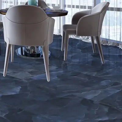 Indoor floor coverings - Glossy Blue Onyx Marble Effect Porcelain Stoneware 60x60 - EOXB869 (Ceramishop.fr) - CERAMISHOP