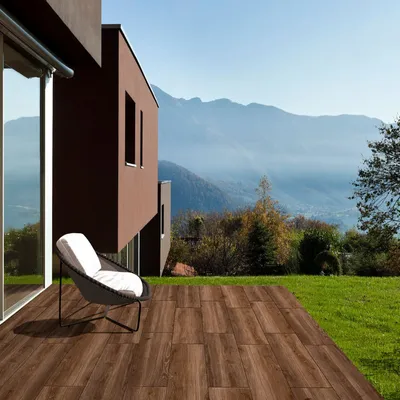 Outdoor floor coverings - Brown Wood Effect Non-Slip Porcelain Stoneware 20X120 - EWKC1453 (Ceramishop.fr) - CERAMISHOP