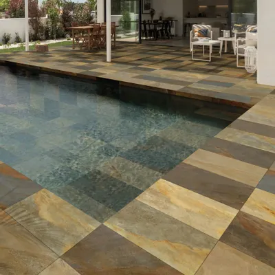 Outdoor floor coverings - Slate-effect porcelain stoneware, multicoloured, non-slip, 60x120 cm - EPEB1147 (Ceramishop.fr) - CERAMISHOP