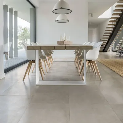 Indoor floor coverings - White Polished Concrete Effect Porcelain Stoneware 60x60 - EPWE668 (Ceramishop.fr) - CERAMISHOP