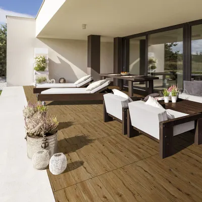 Outdoor floor coverings - Porcelain Stoneware with Antique Wood Effect, Walnut Finish, Non-Slip, 20x120cm - ERRC298 (Ceramishop.fr) - CERAMISHOP