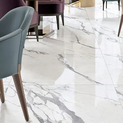 Indoor floor coverings - Glossy White Statuary Marble Effect Porcelain Stoneware 60X120 - ESSU179 (Ceramishop.fr) - CERAMISHOP