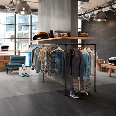 Indoor floor coverings - Black Refined Stone Effect Porcelain Stoneware 60x60 - ESNE1258 (Ceramishop.fr) - CERAMISHOP