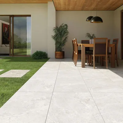 Outdoor floor coverings - Porcelain Stoneware with Veined Stone Effect, Iced White, Non-Slip, 60x60 - EWBT1326 (Ceramishop.fr) - CERAMISHOP
