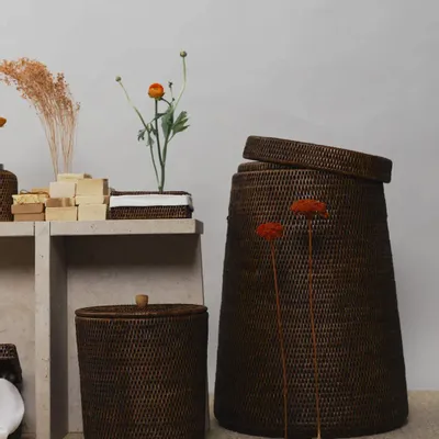 Laundry baskets - Rattan Laundry Basket with Lid - KING ZOO