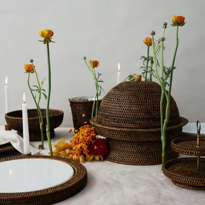 Platter and bowls - Elevated Rattan Stand - KING ZOO
