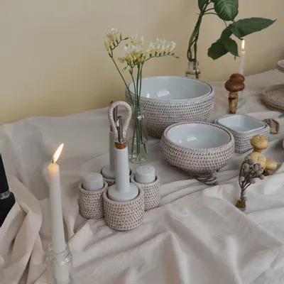 Huiles et vinaigres - Ensemble de shaker à huile, vinaigre, sel et poivre en rotin - KING ZOO