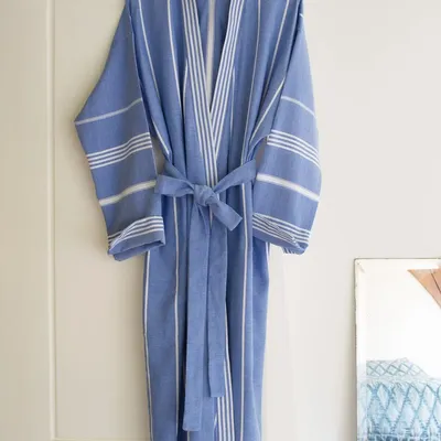 Loungewear - hammam bathrobe size L, greek blue - OTTOMANIA