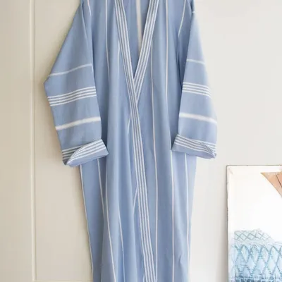 Homewear bien-être - peignoir de bain fouta taille L, bleu - OTTOMANIA