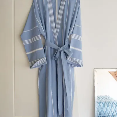 Homewear bien-être - peignoir de bain fouta taille L, bleu - OTTOMANIA