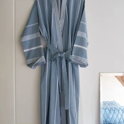 Homewear bien-être - peignoir de bain fouta taille L, bleu jeans - OTTOMANIA