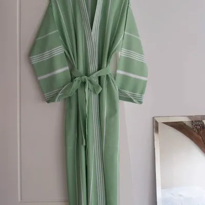 Homewear bien-être - peignoir de bain fouta taille L, vert pistache - OTTOMANIA