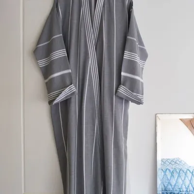 Homewear bien-être - peignoir de bain fouta taille L, gris foncé - OTTOMANIA
