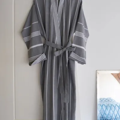 Homewear bien-être - peignoir de bain fouta taille L, gris foncé - OTTOMANIA