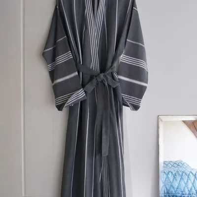 Homewear bien-être - peignoir de bain fouta taille L, noir - OTTOMANIA