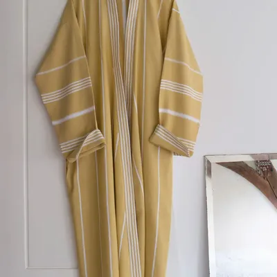 Homewear bien-être - peignoir de bain fouta taille L, jaune moutarde - OTTOMANIA