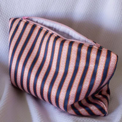 Bath towels - toiletry bag, pink, gold and blue striped - OTTOMANIA