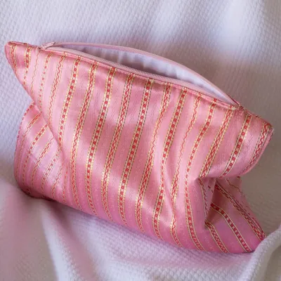 Bath towels - toiletry bag, pink with red and gold stripes - OTTOMANIA