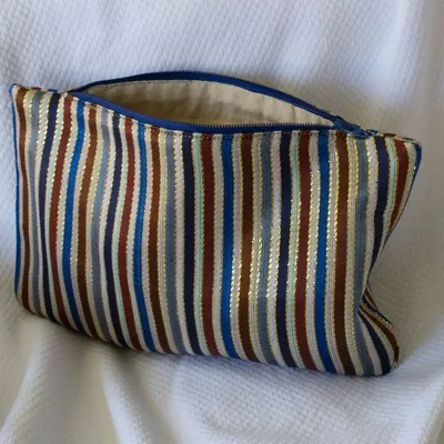 Bath towels - toiletry bag, brown, blue and golden stripes - OTTOMANIA