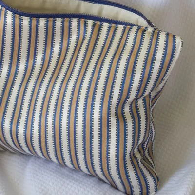 Serviettes de bain - trousse de toilette, rayé blue beige doré - OTTOMANIA