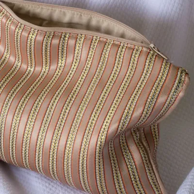 Bath towels - toiletry bag, pink beige with gold stripes - OTTOMANIA