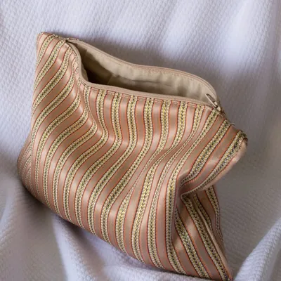 Bath towels - toiletry bag, pink beige with gold stripes - OTTOMANIA