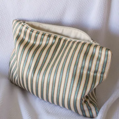 Bath towels - toiletry bag, grey-green and yellow striped - OTTOMANIA