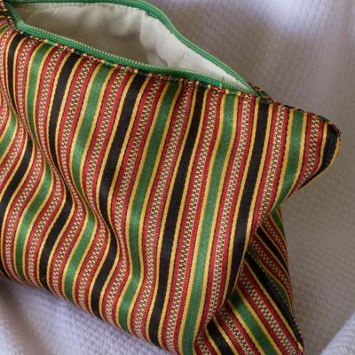 Bath towels - toiletry bag, green, black, yellow and red stripes - OTTOMANIA