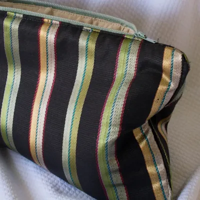 Bath towels - toiletry bag, black with stripes in green and yellow - OTTOMANIA