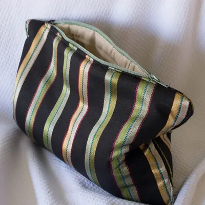 Bath towels - toiletry bag, black with stripes in green and yellow - OTTOMANIA