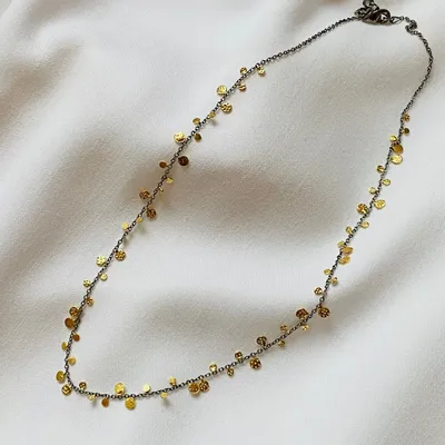 Jewelry - Oxidized silver chain necklace with gold plated tassels - Alisson - SOPHIE DESCHAMPS BIJOUX