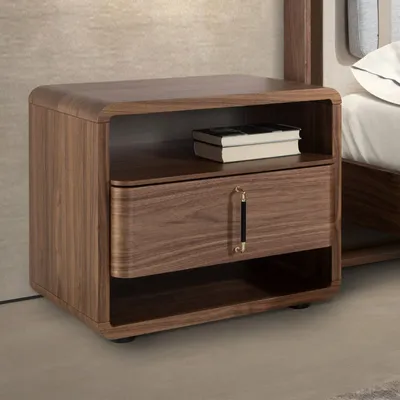 Night tables - Walnut and black PVC bedside table - ANGEL CERDÁ