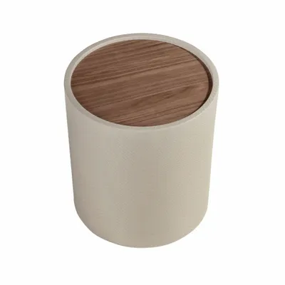 Tables basses - Table d’appoint ronde en noyer, noyer et bois rembourré en similicuir couleur sable - ANGEL CERDÁ