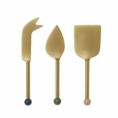 Knives - Brass Finish Cheese Knife Set , (Set of 3) - 6.5 x 2 Inches - CASA AMAROSA