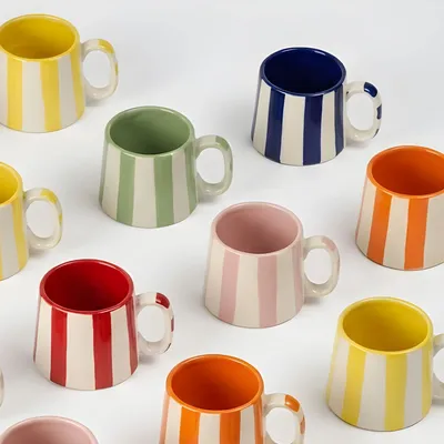 Tasses et mugs - Tasses à café à rayures en céramique - 3,6 x 2,6 pouces - CASA AMAROSA