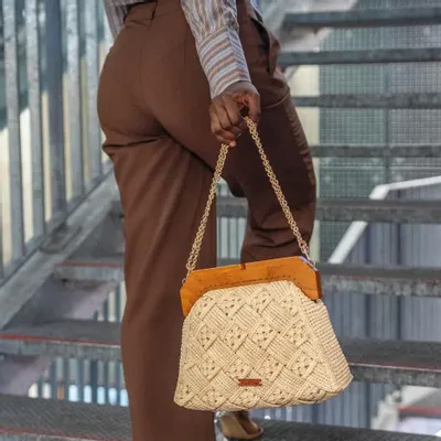 Sacs et cabas - Sac raphia crocheté-tressé croisé  KIKI (Naturel) - KLEO