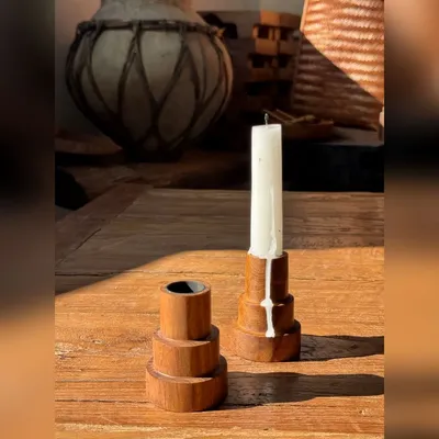 Candlesticks and candle holders - H7 D5 pyramidal monoxyl teak circular candle holder - OFFICE OBJETS