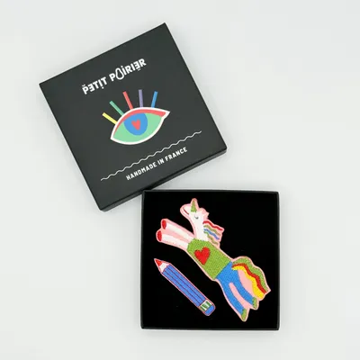 Kids accessories - Unicorn + Pencil Duo Embroidered Hair Clips - PETIT POIRIER