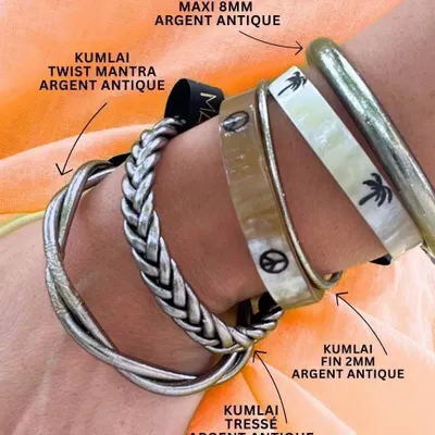 Bijoux - Jonc Bouddhiste Twist Mantra Argent Antique- M 62mm - JOLIE JULIE