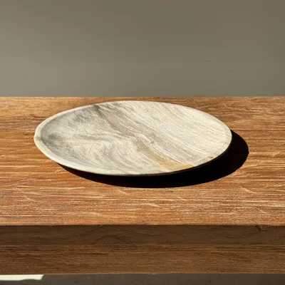 Unique pieces - Empty pocket, dish or circular plate in light beige petrified wood - OFFICE OBJETS