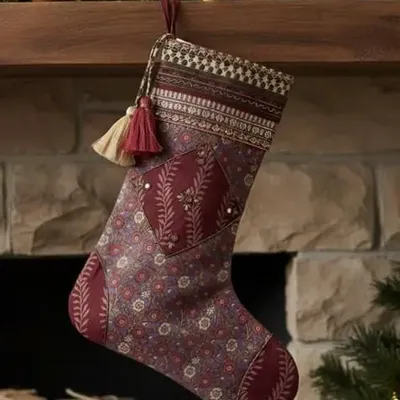 Christmas garlands and baubles - Cheer Upcycled Christmas Stocking Saree - I WAS A SARI