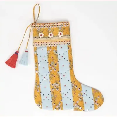 Guirlandes et boules de Noël - Chaussette de Noël Precious Grid fabriquée à partir de saris recyclés - I WAS A SARI