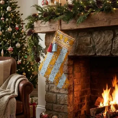 Guirlandes et boules de Noël - Chaussette de Noël Precious Grid fabriquée à partir de saris recyclés - I WAS A SARI